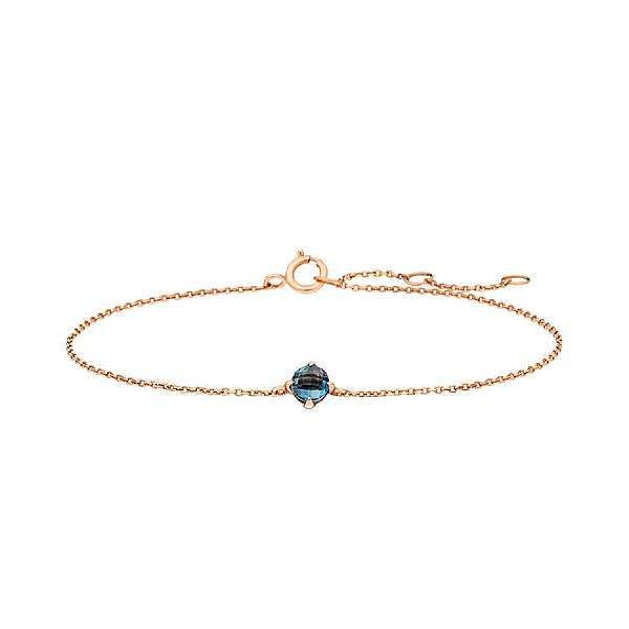 Goldschmuck Leaf Schmuck | Armkette Cabochon, Blue Topaz, 14 K Rosegold