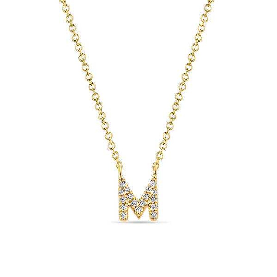 Goldschmuck Leaf Schmuck | Halskette Letter "M", 14 K Gelbgold Mit Diamanten