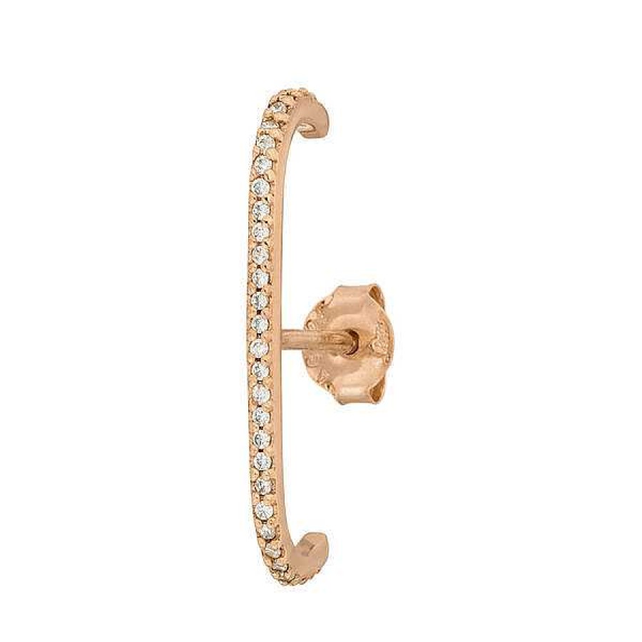 Silberschmuck Leaf Schmuck | Single Ultra Huggie, Zirkonia, 18 K Rosegold Vergoldet