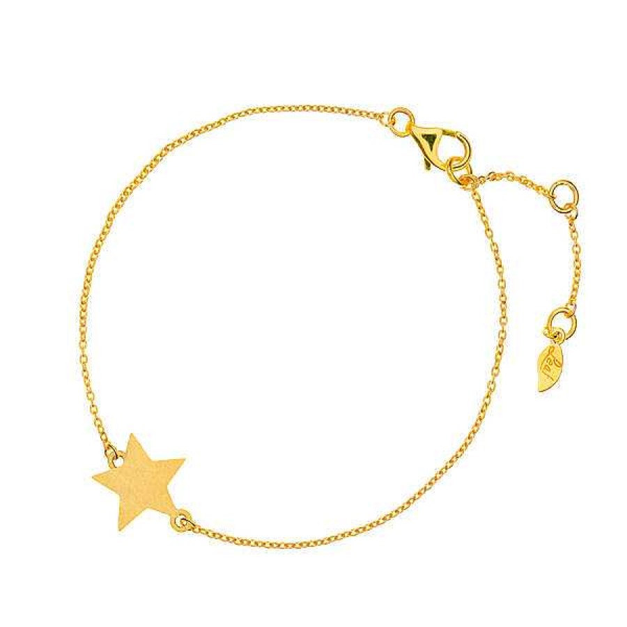 Silberschmuck Leaf Schmuck | Armkette Star-Disc, Matt, Gelbgold Vergoldet