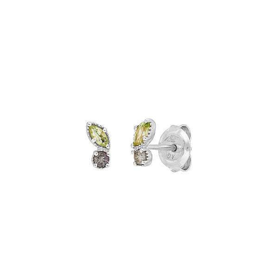 Silberschmuck Leaf Schmuck | Ohrstecker Two Gems, Peridot, 925 Sterlingsilber