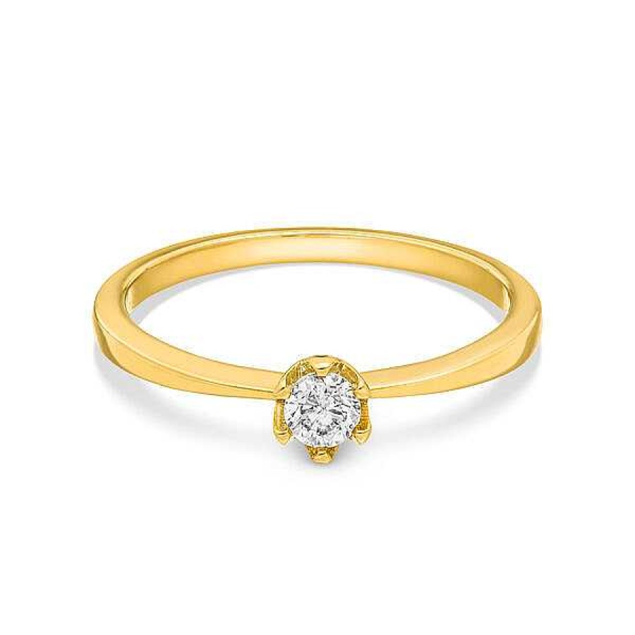 Goldschmuck Leaf Schmuck | Verlobungsring Classic Solitair 0,14Ct, 14K Gelbgold