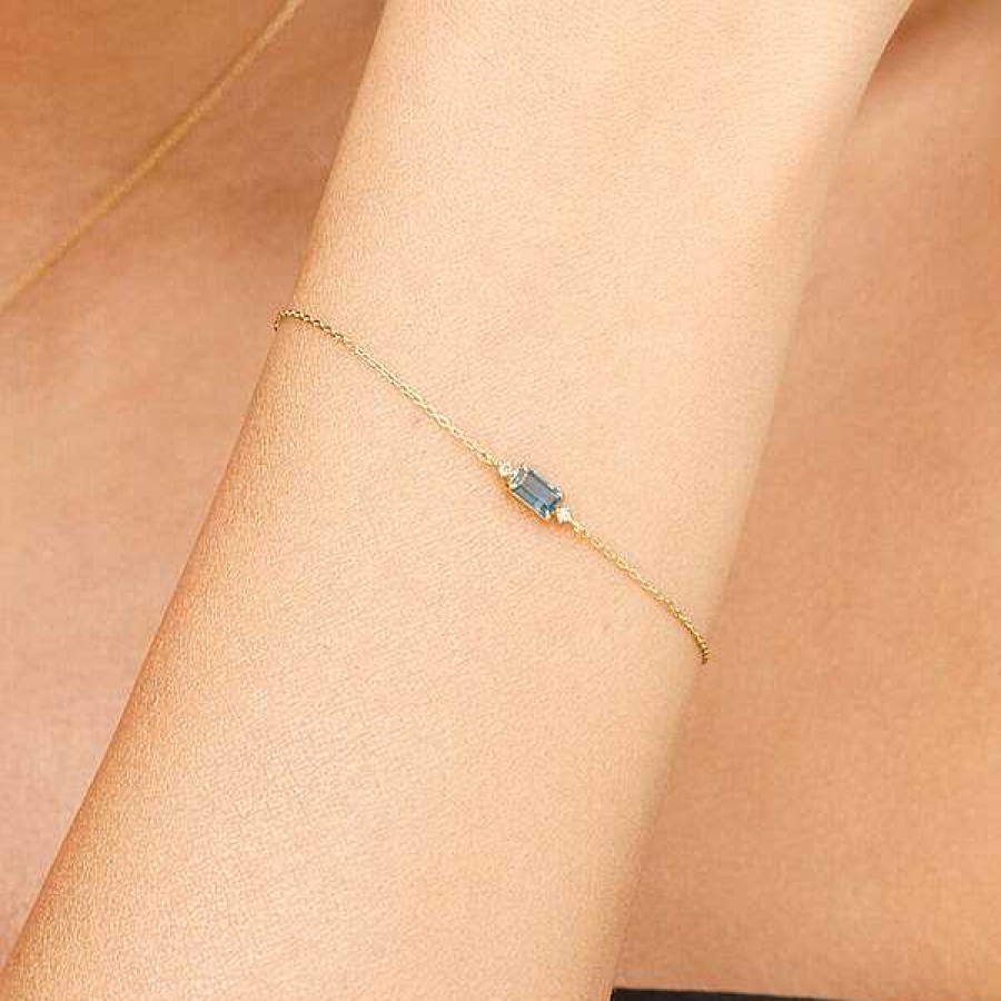 Goldschmuck Leaf Schmuck | Armkette London Blue Topas, 14K Gelbgold