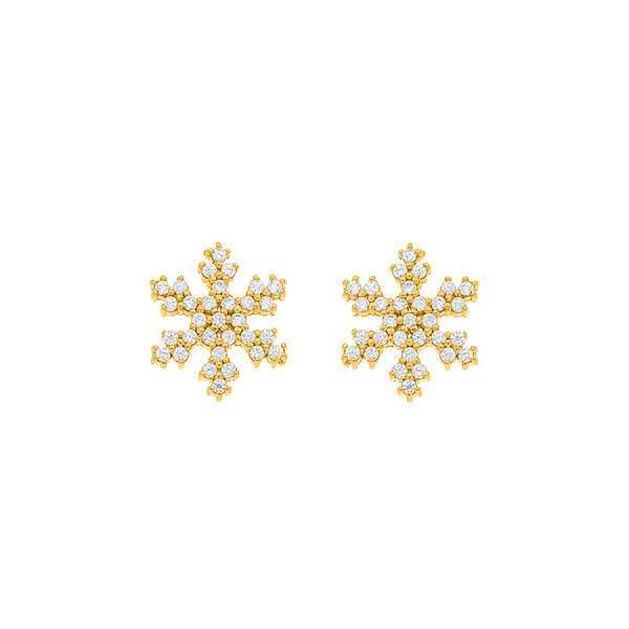 Silberschmuck Leaf Schmuck | Ohrstecker Snowflake, 18 K Gelbgold Vergoldet