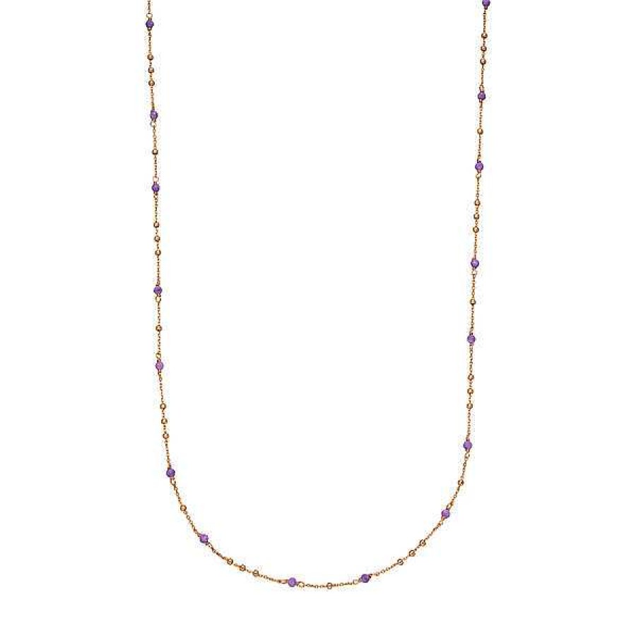 Silberschmuck Leaf Schmuck | Halskette Flying Gems, Amethyst, 90Cm, 18 K Rosegold Vergoldet