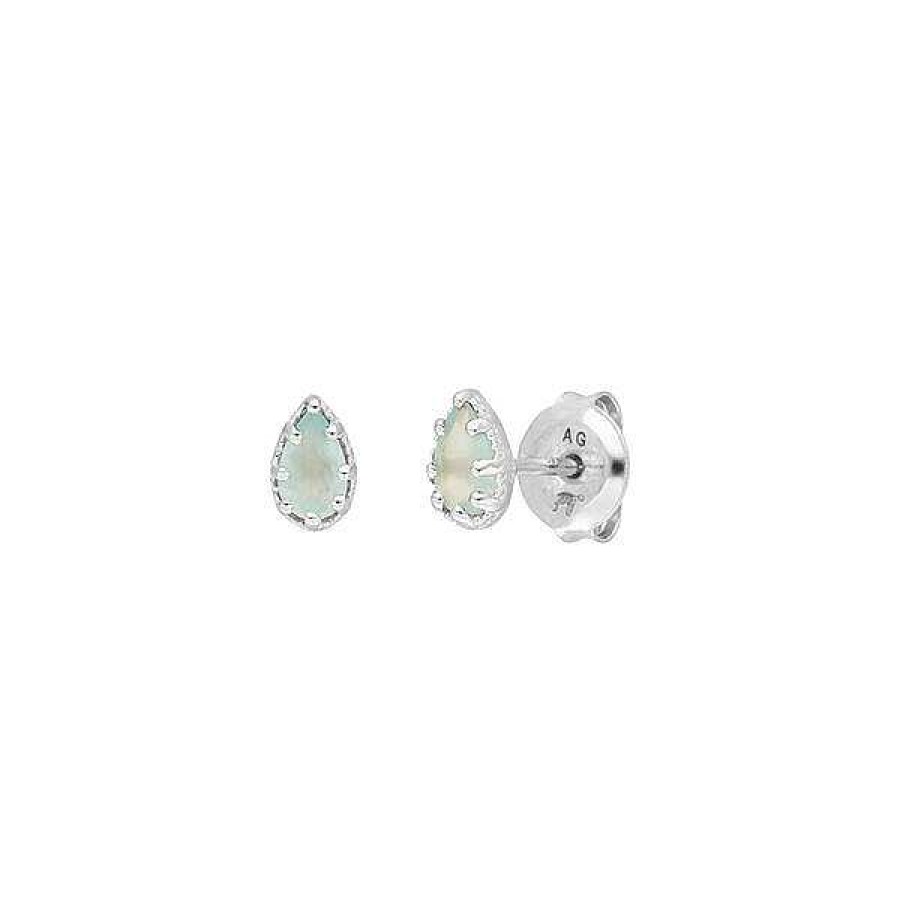 Silberschmuck Leaf Schmuck | Ohrstecker Drop, Aqua Chalzedon, 925 Sterlingsilber