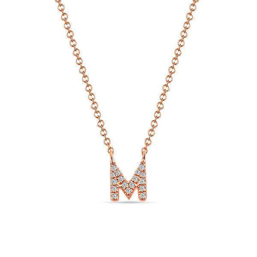 Goldschmuck Leaf Schmuck | Halskette Letter "M", 14 K Rosegold Mit Diamanten