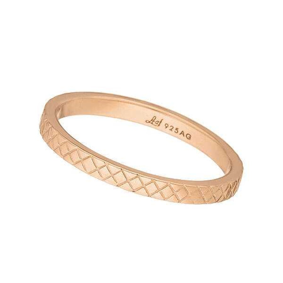 Silberschmuck Leaf Schmuck | Ring Plaid, Matt, 18 K Rosegold Vergoldet, Gr.50