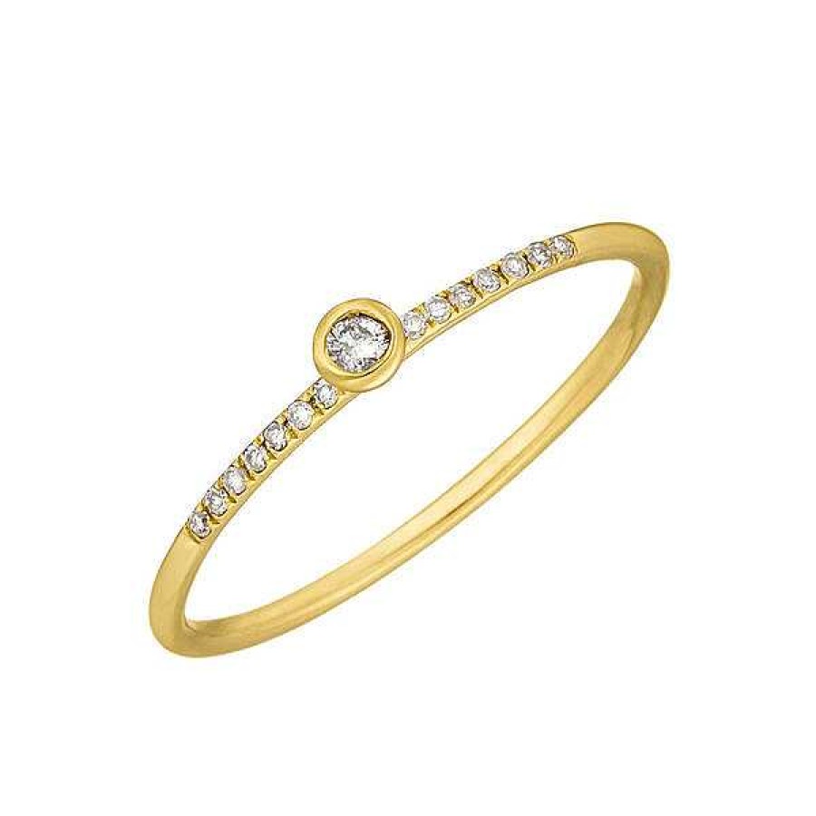 Goldschmuck Leaf Schmuck | Ring Petite, White Diamond, 14 K Gelbgold