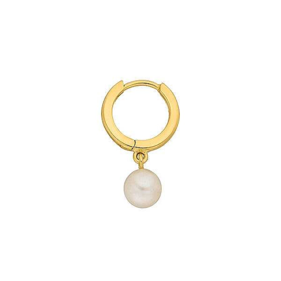 Silberschmuck Leaf Schmuck | Single Creole Pearl, 18 K Gelbgold Vergoldet