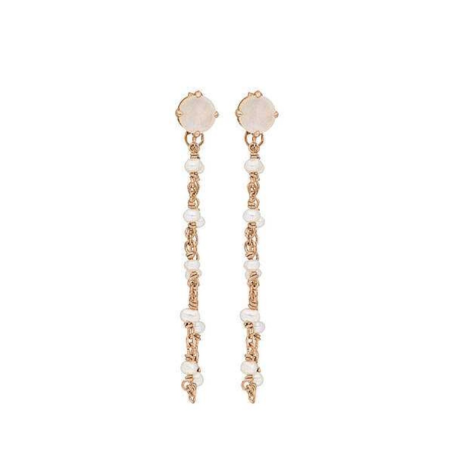 Silberschmuck Leaf Schmuck | Ohrh Nger Flying Gem, Perle/Rosenquarz, 18 K Rosegold Vergoldet