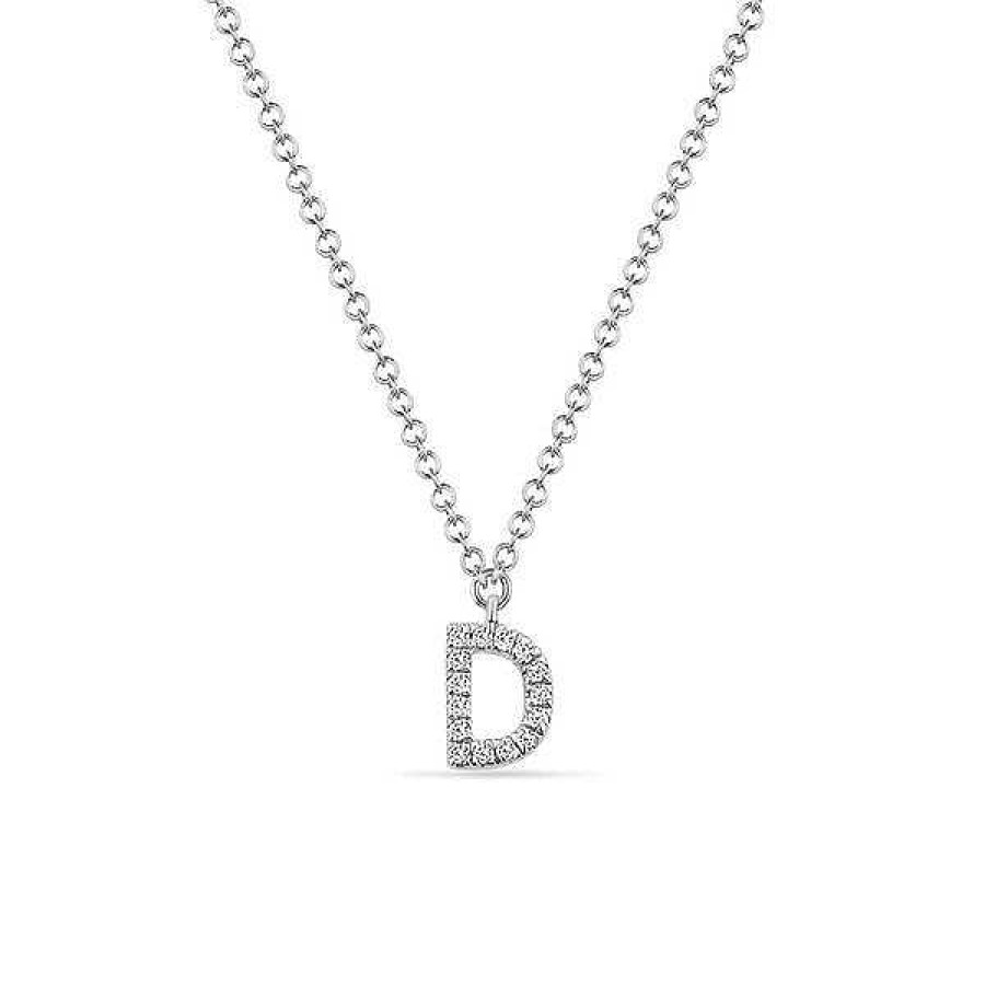 Goldschmuck Leaf Schmuck | Halskette Letter "D", 14 K Wei Gold Mit Diamanten