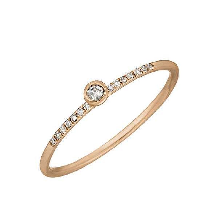 Goldschmuck Leaf Schmuck | Ring Petite, White Diamond, 14 K Rosegold