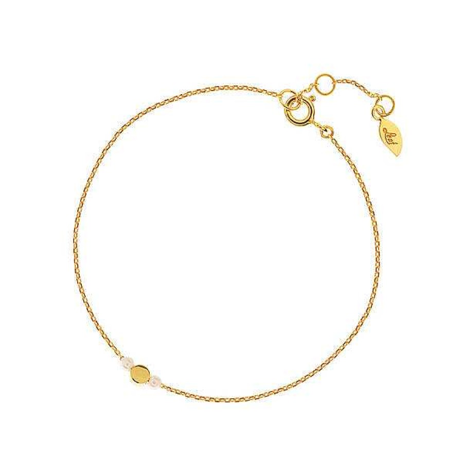 Silberschmuck Leaf Schmuck | Armkette Round Mit Perle, 18 K Gelbgold Vergoldet