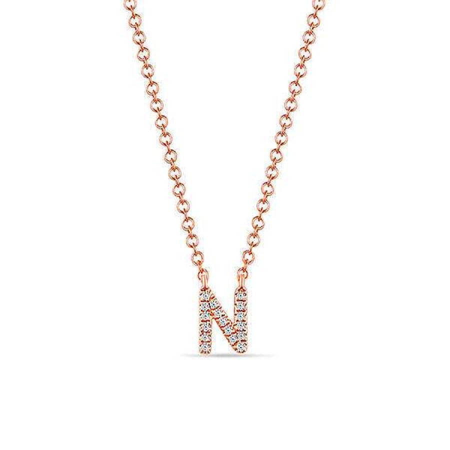 Goldschmuck Leaf Schmuck | Halskette Letter "N", 14 K Rosegold Mit Diamanten