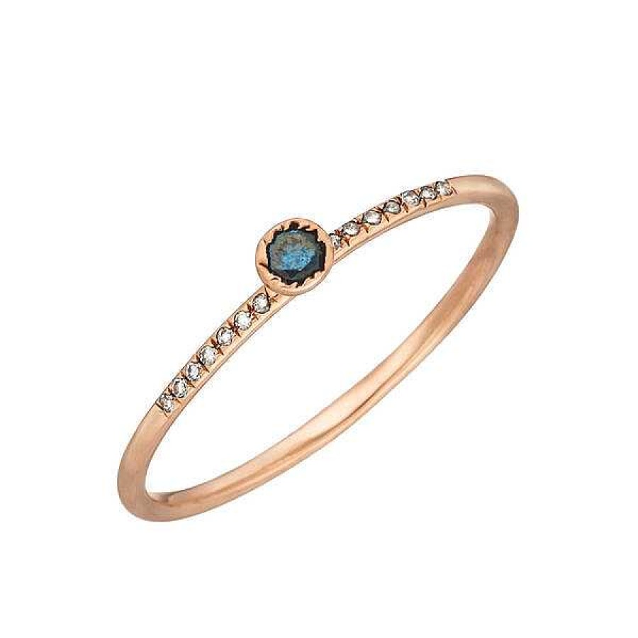 Goldschmuck Leaf Schmuck | Ring Petite, Blue Diamond, 14 K Rosegold