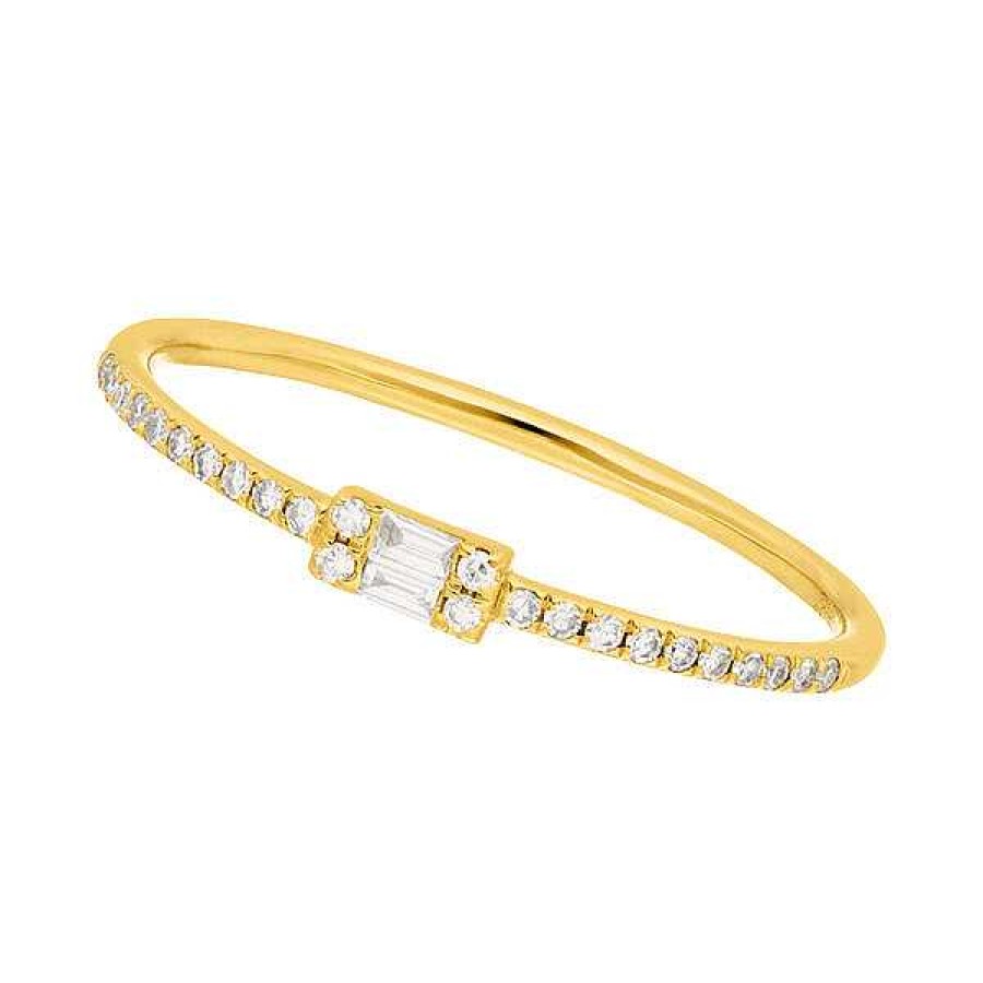 Goldschmuck Leaf Schmuck | Ring Mit Diamanten, Tiny Baguette, 14K Gelbgold, Gr.52