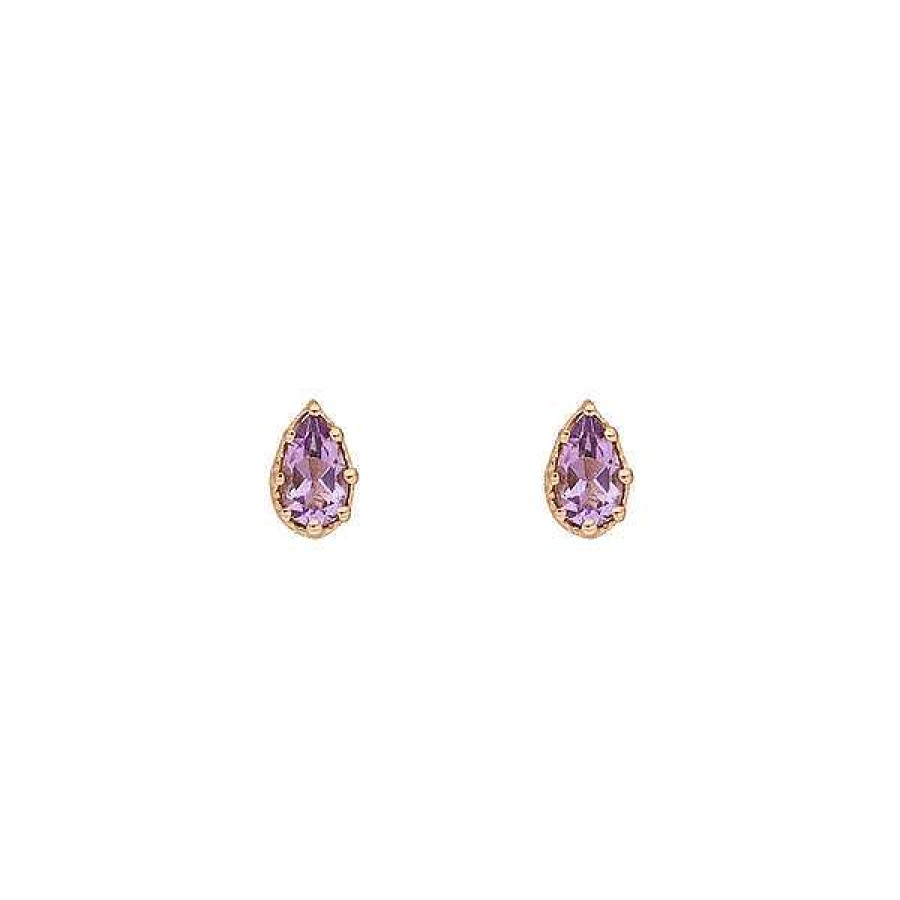 Silberschmuck Leaf Schmuck | Ohrstecker Drop, Amethyst, 18 K Rosegold Vergoldet