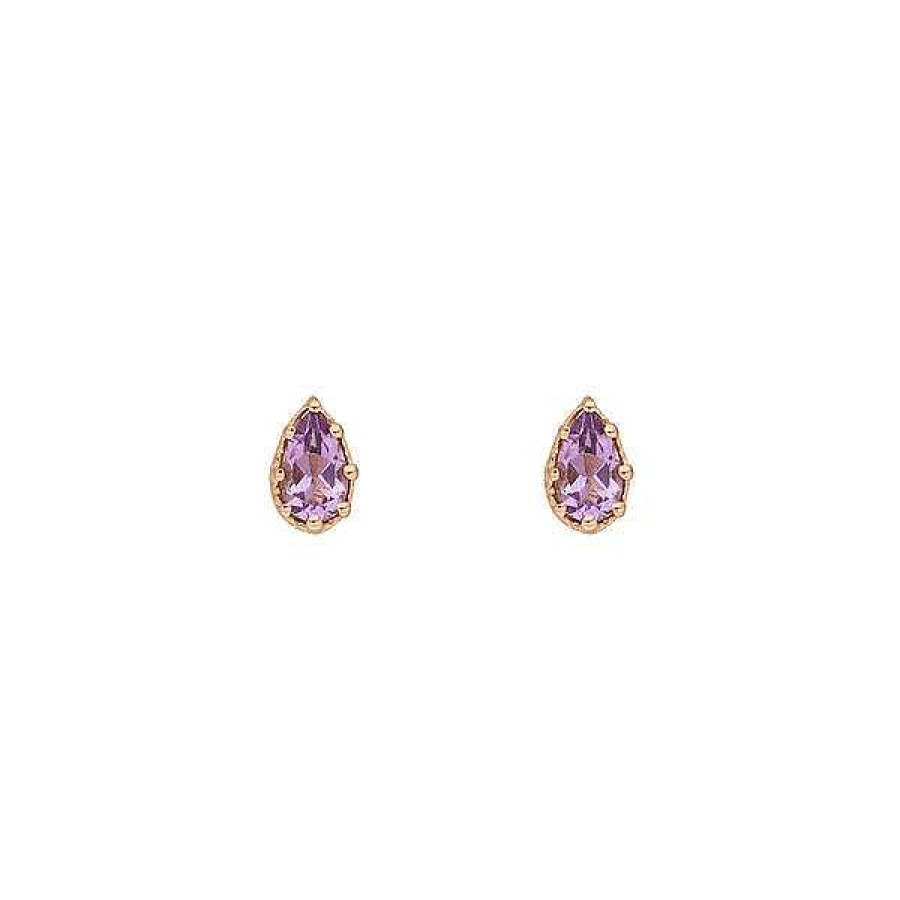 Silberschmuck Leaf Schmuck | Ohrstecker Drop, Amethyst, 18 K Gelbgold Vergoldet