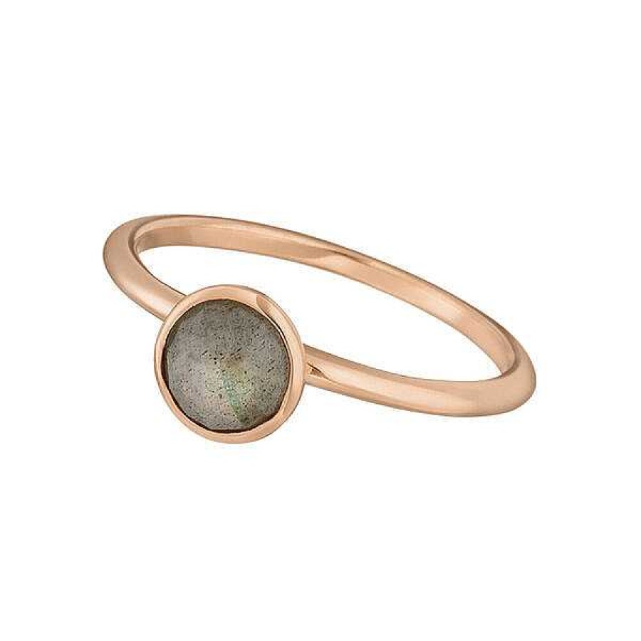 Silberschmuck Leaf Schmuck | Stacking Ring, Labradorit, 6Mm, 18 K Rosegold Vergoldet, Gr.52