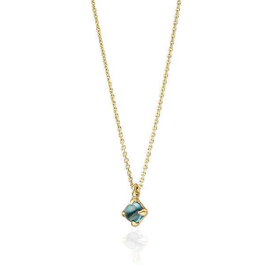 Goldschmuck Leaf Schmuck | Halskette Cabochon, Blauer Topas, 14 K Gelbgold