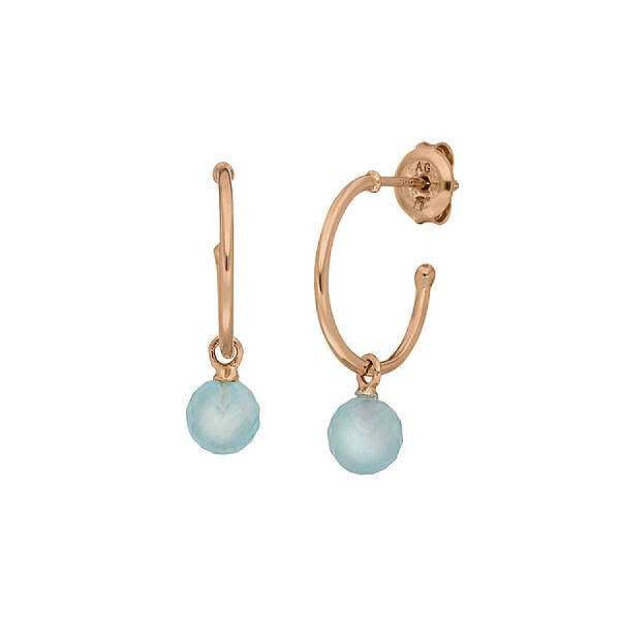 Silberschmuck Leaf Schmuck | Creole Flying Gem, Aqua Chalzedon, 18 K Rosegold Vergoldet